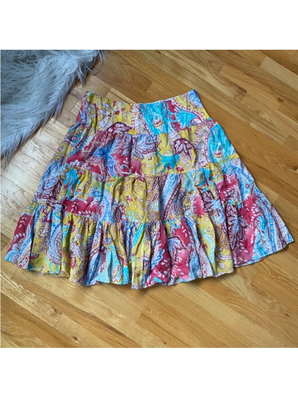 Lauren Ralph Lauren Multicolor Tiered Paisley A-Line Skirt Bohemian Peasant